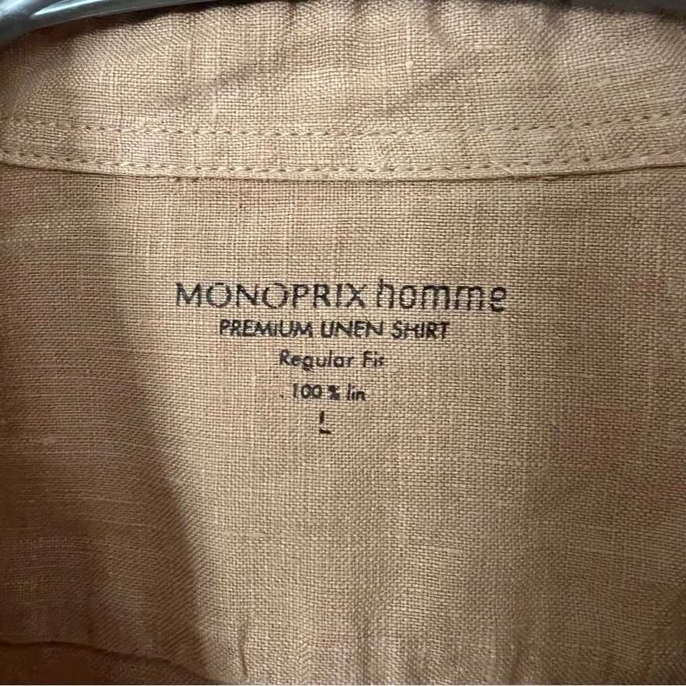 Monoprix Homme Premium Linen Button Down Shirt Large Long Sleeve Neutral Staple